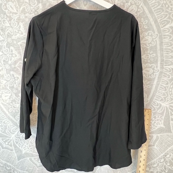 SEXY LONG SLEEVE BLACK TUNIC LIGHT ZIPPER DETAIL XL EUC TOP SHIRT - Picture 9 of 11